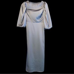 AW Bridal Slate Gray Blue Lavender Satin Balloon Sleeve Dress NWOT Size 2